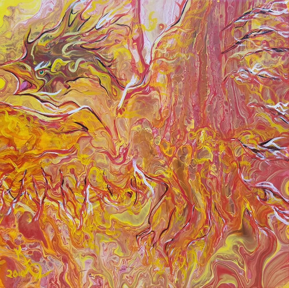 Hidden Phoenix Art Print from my Original Work 12" x 12" Acid Free